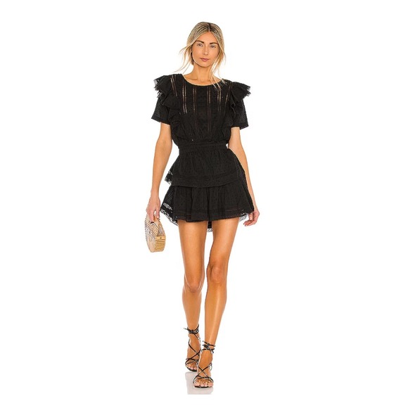 LoveShackFancy Natasha Ruffle Tiered Minidress Black Cotton Eyelet Size L - Picture 2 of 16